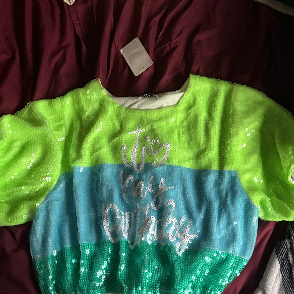 Sequin Birthday Top - Green and Blue